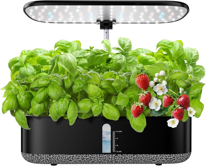 HYPOACE Store نظام زراعة هيدروبونيك مع ضوء نمو LED، حديقة أعشاب داخلية بـ 14 حبة، لوحة ضوء قابلة للدوران بتقنية الطيف الكامل، توقيت تشغيل وإيقاف تلقائي 12 14 16 ساعة، خزان ماء سعة 5 لتر، حصاد خضروات طازجة مثل الخس والريحان والطماطم - Image 2